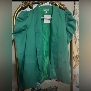 Puff-Sleeve Green Blazer Jacket